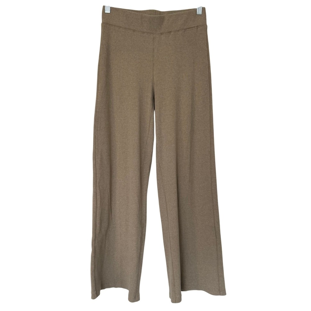 Buck Mason Women Taupe Ribbed Knit Wide Leg Pants Small Minimalist Earthy Basics